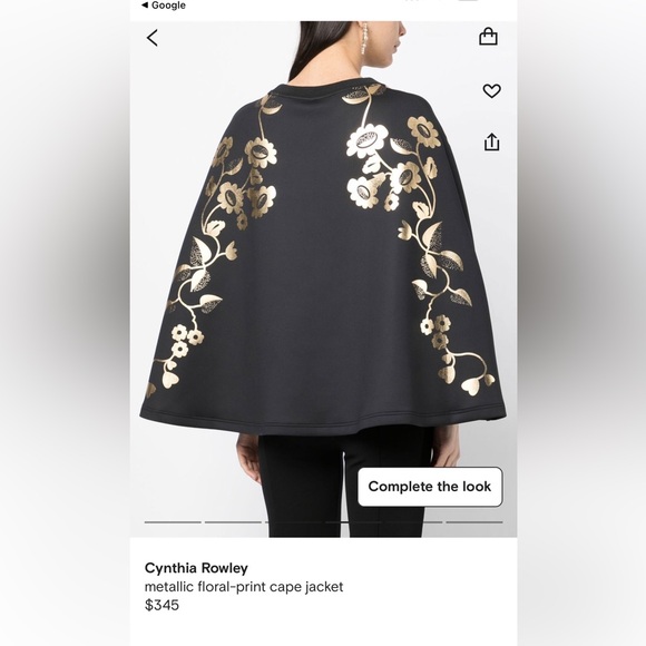 Cynthia Rowley Black and Gold Floral Cape Jacket - Picture 3 of 7
